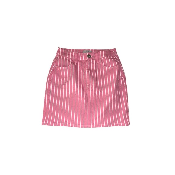 VICTOR GLEMAUD X TARGET Pinstripe High-Rise Mini Jean Skirt in Pink - Size 0 EUC - Picture 1 of 12